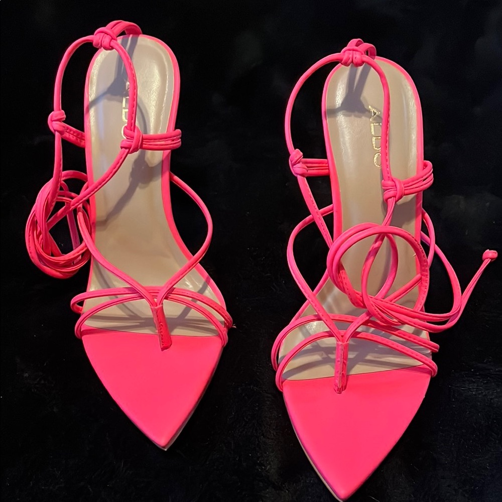 Aldo Pink Strappy Heels with Stiletto and Ankle Straps
